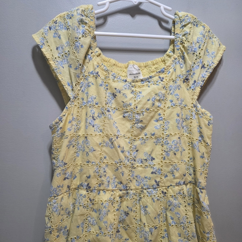 Abercrombie & Fitch Kids Ruffle Sleeve Dress Yellow & Blue Floral Size 13/14 - Picture 7 of 15